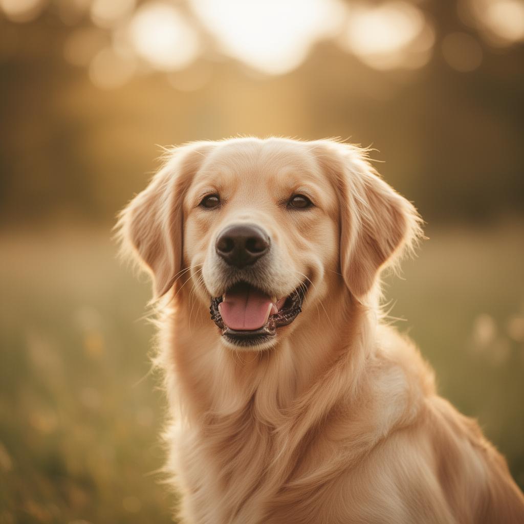 Happy golden retriever wearing the PetSo Signal device